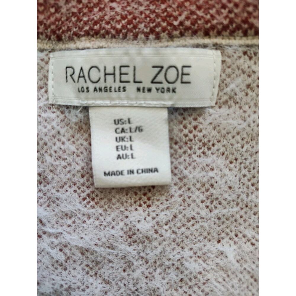 Rachel Zoe Ivory Brown Plaid Knit Collared Button Front Cardigan Sweater L - Picture 5 of 10